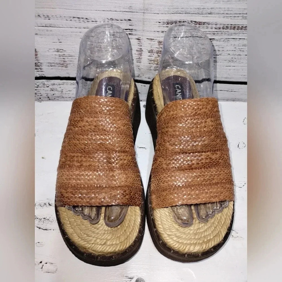 Vintage Candie’s Jute Platform Wedge‎ Slides Tan 90s Y2K Sandal Size 6.5 - Picture 3 of 7
